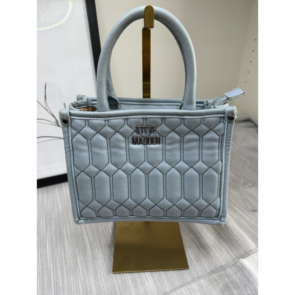 Steve Madden Bniko Quilted Crossbody Purse Bag Basalt baby blue Guitar Strap